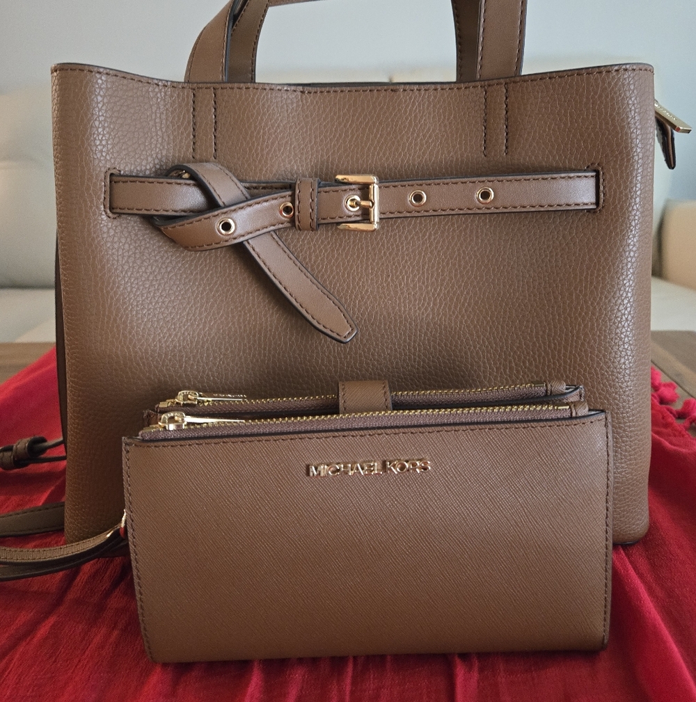 Michael Kors Tan Satchel and Wallet Set